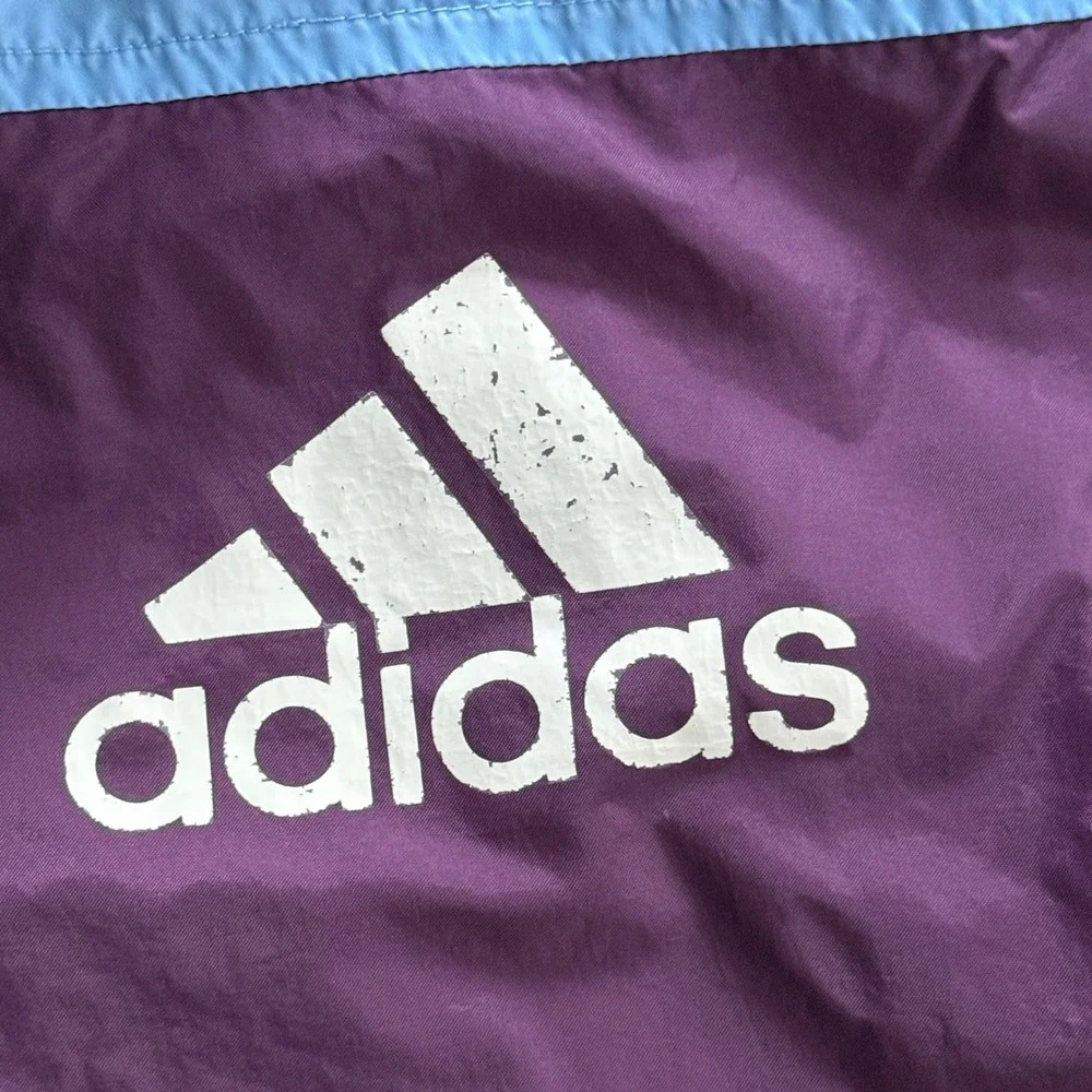 adidas‎ Vintage Y2K Windbreaker Girls L 14/16 Purple Blue 3-Stripe Colorblock